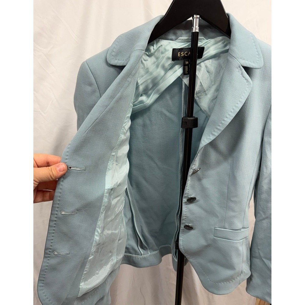 Escada Womens Virgin Wool Light Blue Pick Stitched Three Button Blazer Jacket XS - Picture 6 of 9